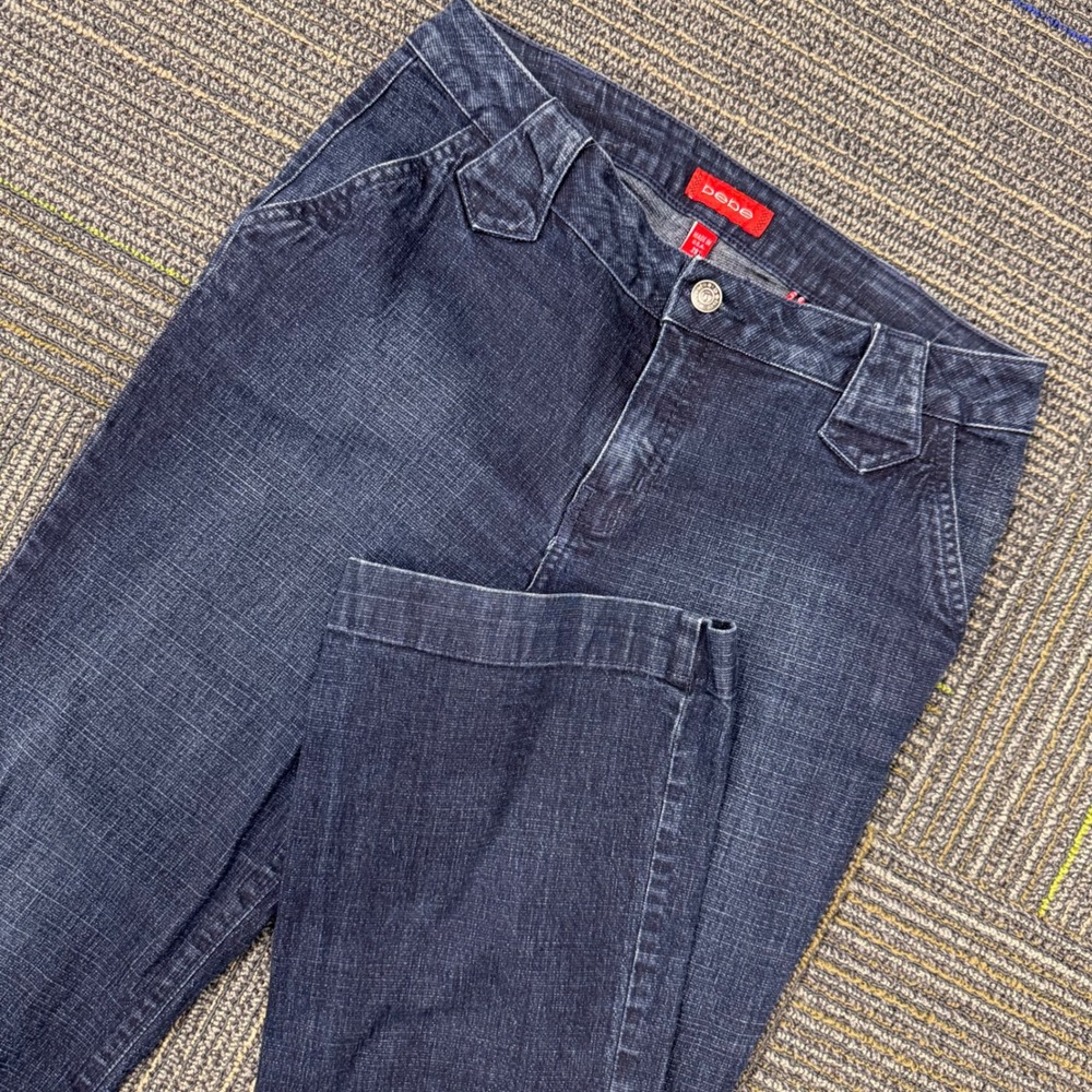 Bebe Flare Jeans Women 29 Dark Wash Excellent Made in USA Flap Pocket Y2K 3930